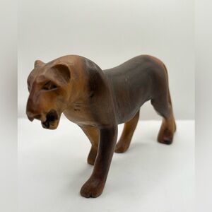 Hand Carved Wooden Cougar Puma Mountain Lion Figurine 7” Vintage Sculpture